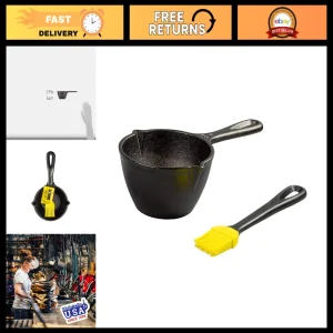 Cast Iron Melting Pot 15.2oz + Heat Resistant Basting Brush - Perfect for Cookin